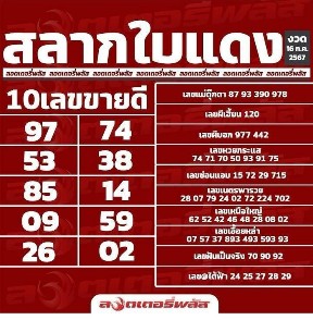 ตารางหวยใบแดง10เลขขายดีพร้อมข่าวหวยดังจากล็อตเตอรีพลัส